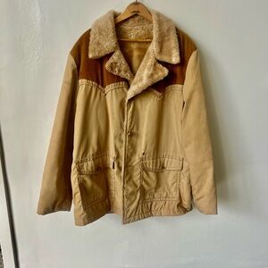 Vintage Hippie Sherpa Coat 1970’s Boho Distressed Jacket 70’s Bohemian Tan Parka